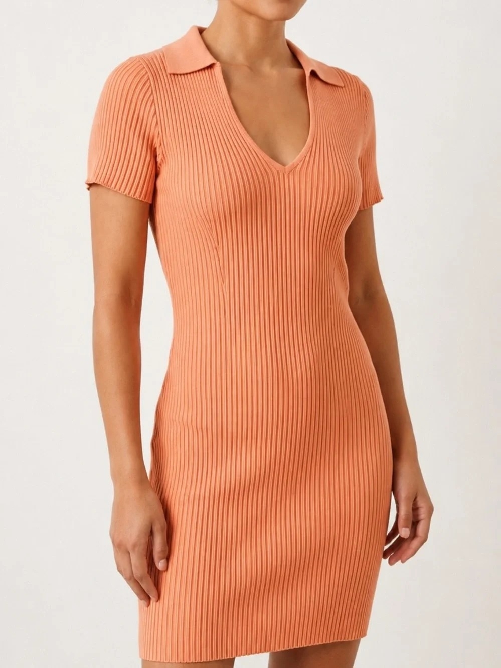 Abercrombie & Fitch Ribbed Knit Polo Mini Dress Terracotta Orange L